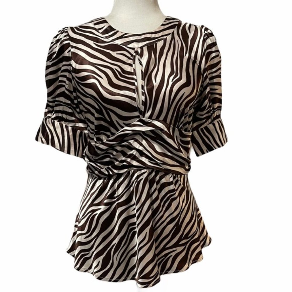 BCBGMaxAzria Brown & Cream Zebra Blouse